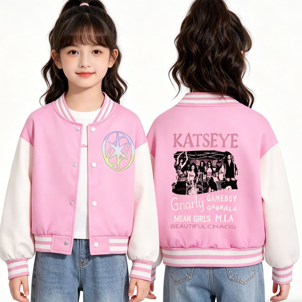 Varsity Jacket Letterman - KATSEYE Printing Kids Short Baseball Jacket