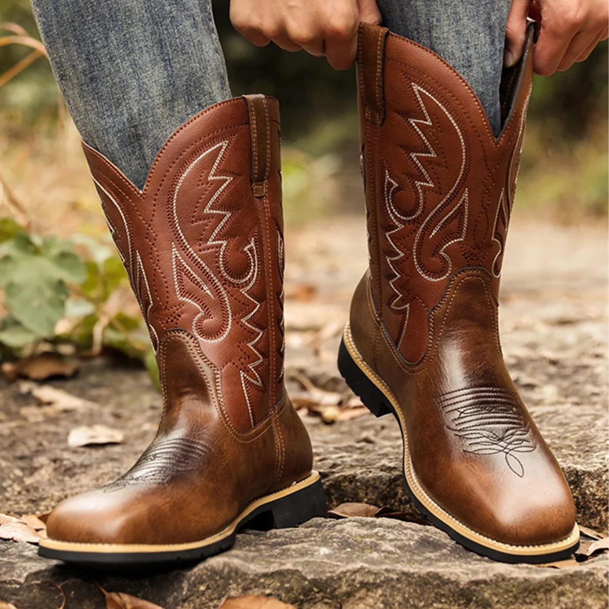 Mens Fashion Winter 2025 - Men's Mid-calf Boots Fashion Handmade Leather