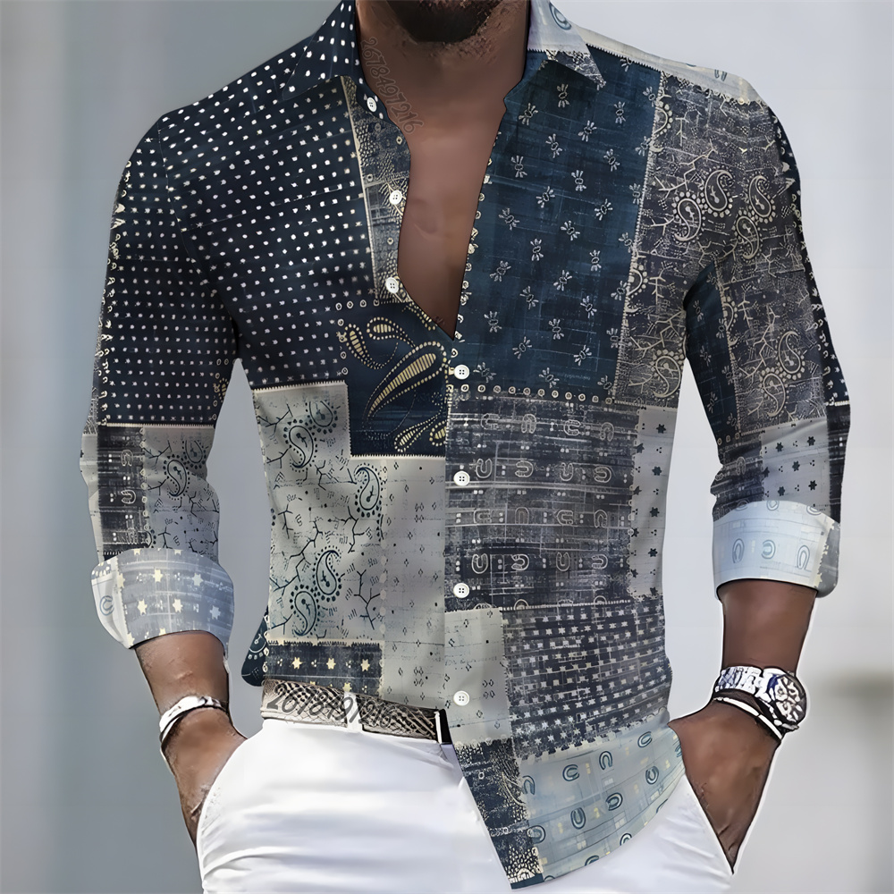 Mens Fashion Summer - Men's light luxury style printed long-sleeved