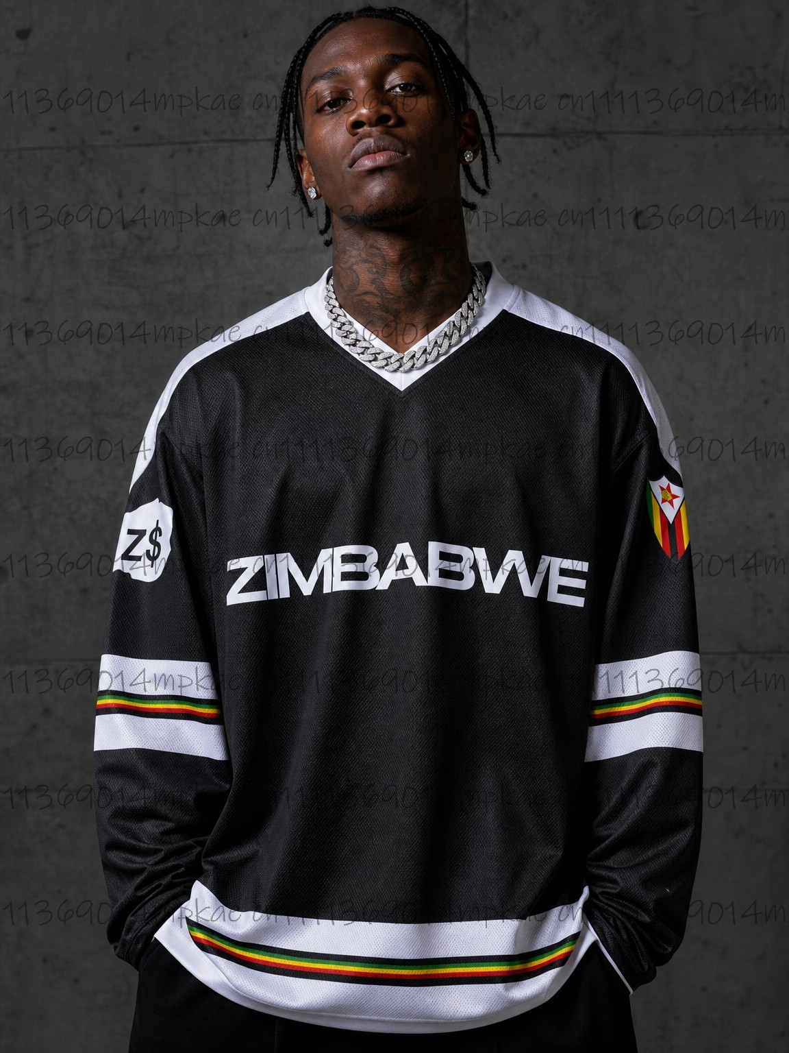 Mens Fashion Style - Men's Zimbabwe Printed V-Neck Long-Sleeve T-Shirt,
