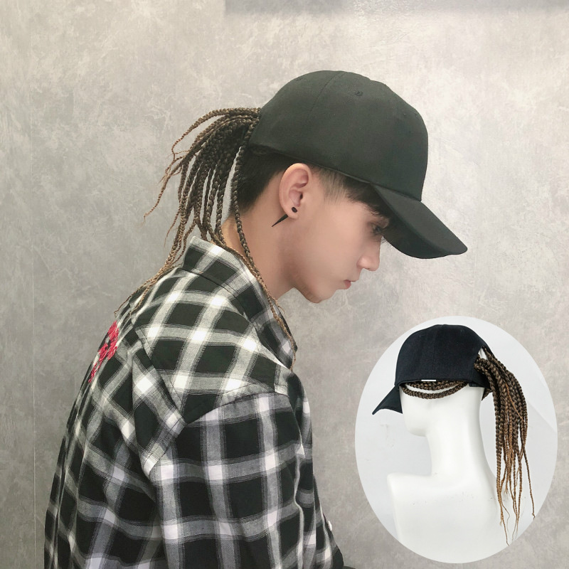 Men Fashion Hair Style - Curly hair synthetic wig hat integrated