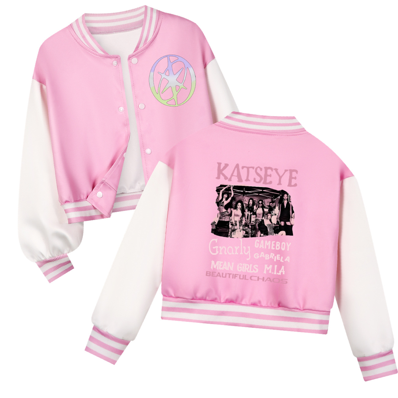 KATSEYE Printing Kids Short Ba - đánh giá và giá Varsity Jacket Letterman