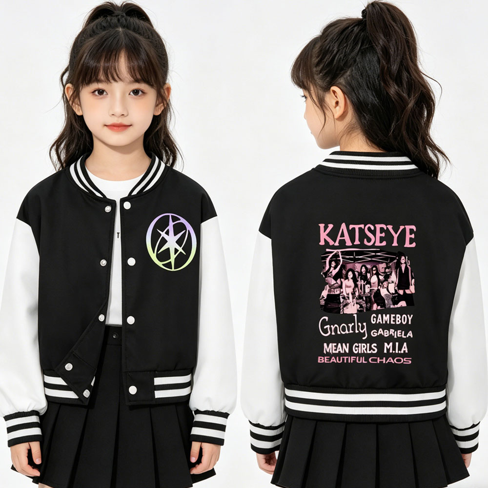 KATSEYE Printing Kids Short Ba - đánh giá và giá Varsity Jacket Letterman