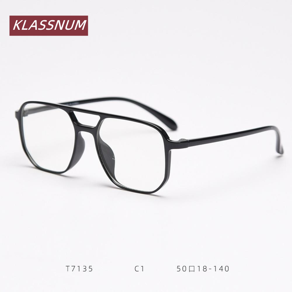 KLASSNUM Double Bridge Square  - đánh giá và giá Men'S Fashion Non Prescription Glasses