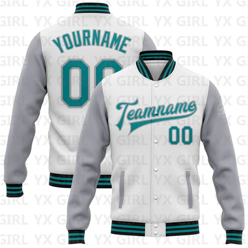 Custom White Teal Gray-Black B - đánh giá và giá Varsity Jacket Letterman
