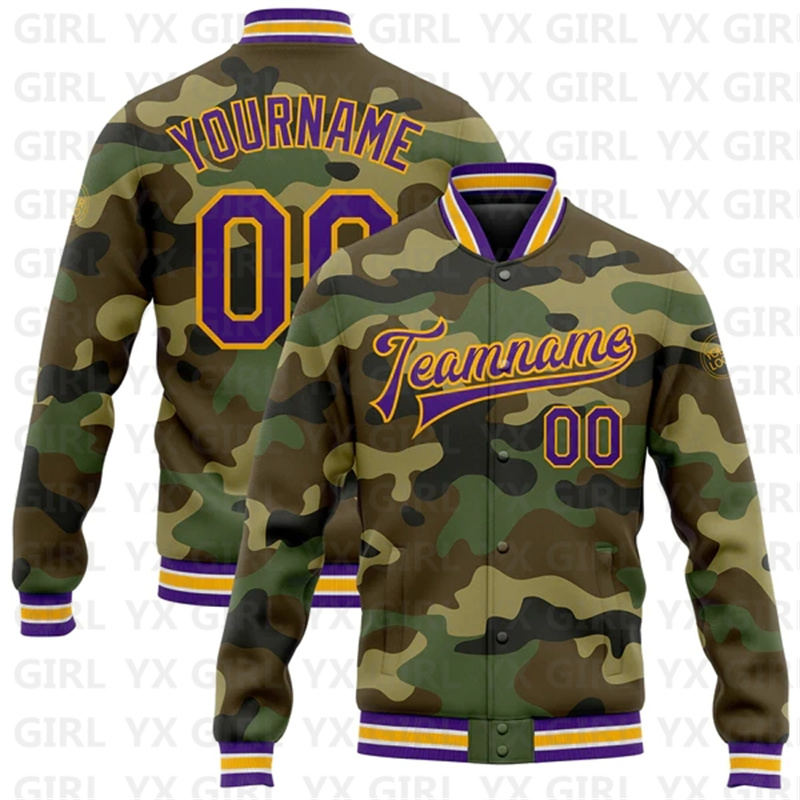 Custom Camo Purple-Gold Full-S - đánh giá và giá Varsity Jacket Letterman