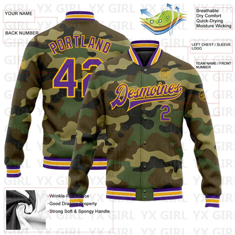 Custom Camo Purple-Gold Full-S - đánh giá và giá Varsity Jacket Letterman