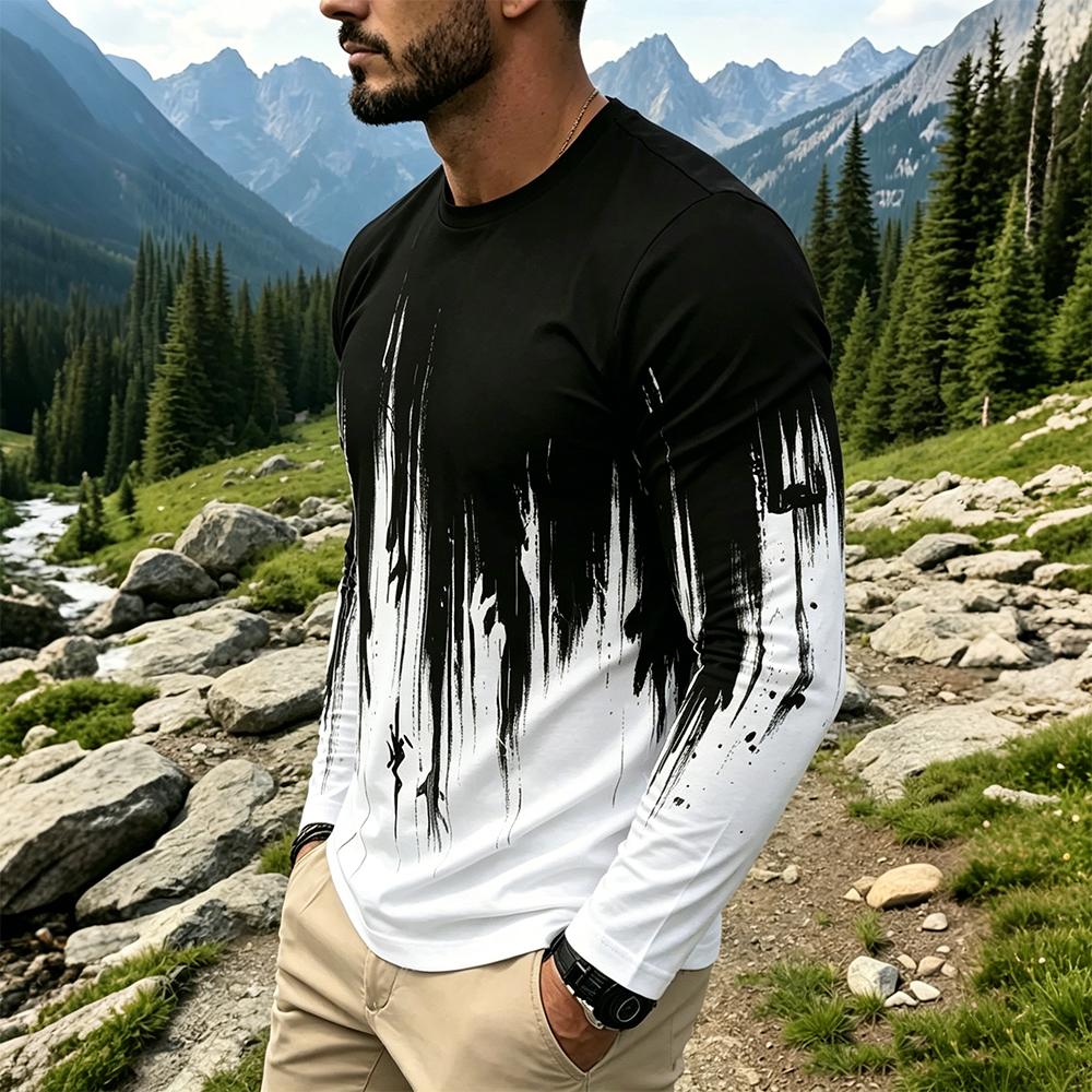 Men's Gradient Ink Splash Long - đánh giá và giá Men'S Tops Fashion